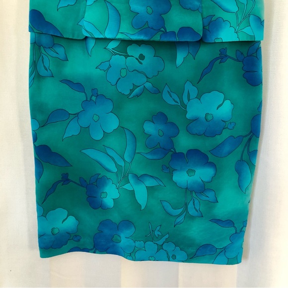 Silk dress Maggy London beautiful
 Floral Blue green sheath Vintage 12 P - Picture 4 of 9